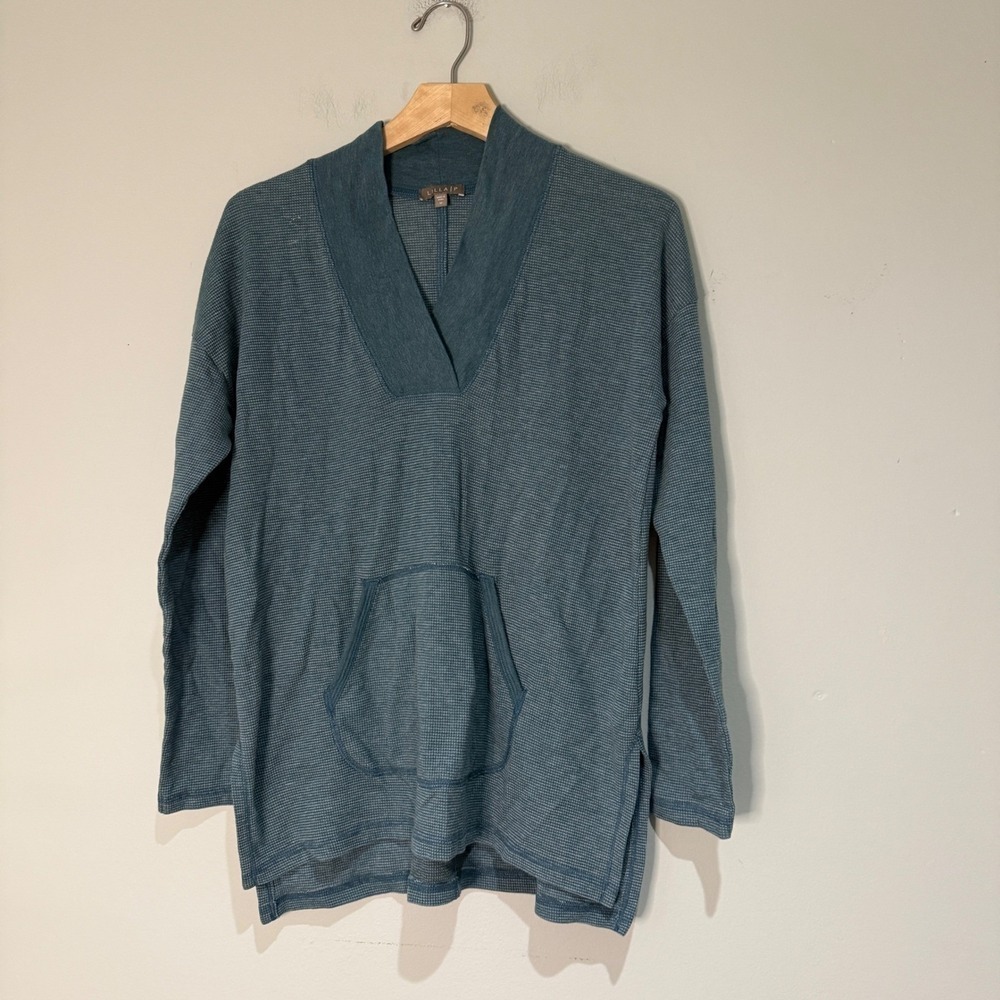 Lilla P Pullover Tunic Top V-Neck Long Sleeve Pocket Casual Blue Size M
